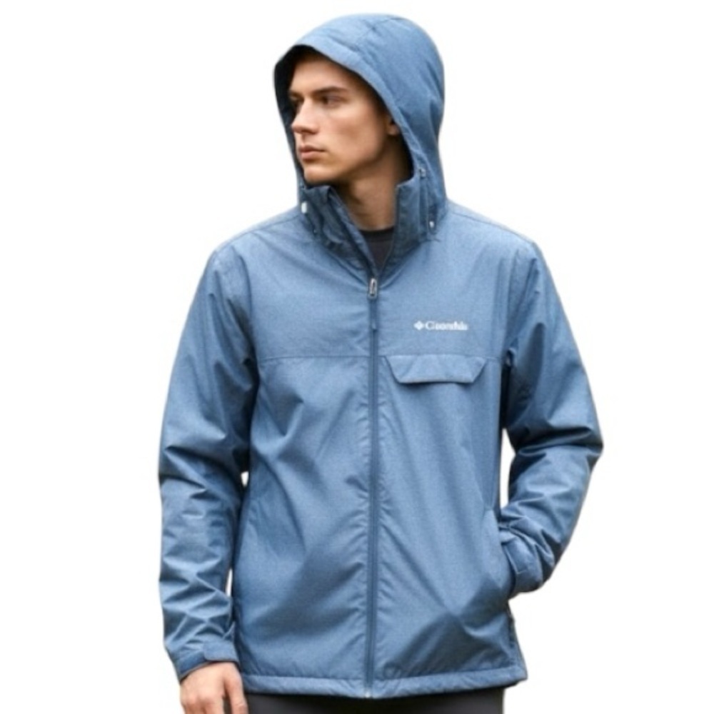 Columbia Huntsville Peak Parka Hooded Jacket Blue Sz L Omnitech Breathable Gorp